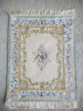 Load image into Gallery viewer, Dollhouse Miniature ~ Petit Point Green and Pink Floral Borders Rug - Ursula Sauerberg

