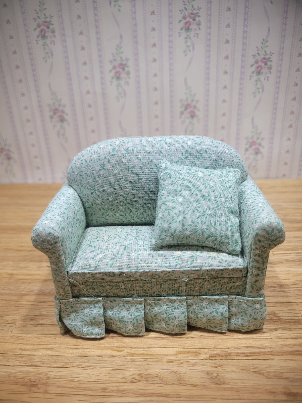 Teal and White Paisley Loveseat