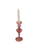Load image into Gallery viewer, Glass Craft – Handblown Pink Glass Candlestick Holder with Candle
