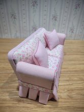 Load image into Gallery viewer, Pink Rose and Gingham Couch with Skirt and 2 Pillows

