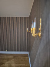 Load image into Gallery viewer, Handmade Living Room RoomBox with Wall Sconces and Striped Wallpaper
