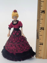 Load image into Gallery viewer, Handmade Doll wearing Red and Black Ballgown
