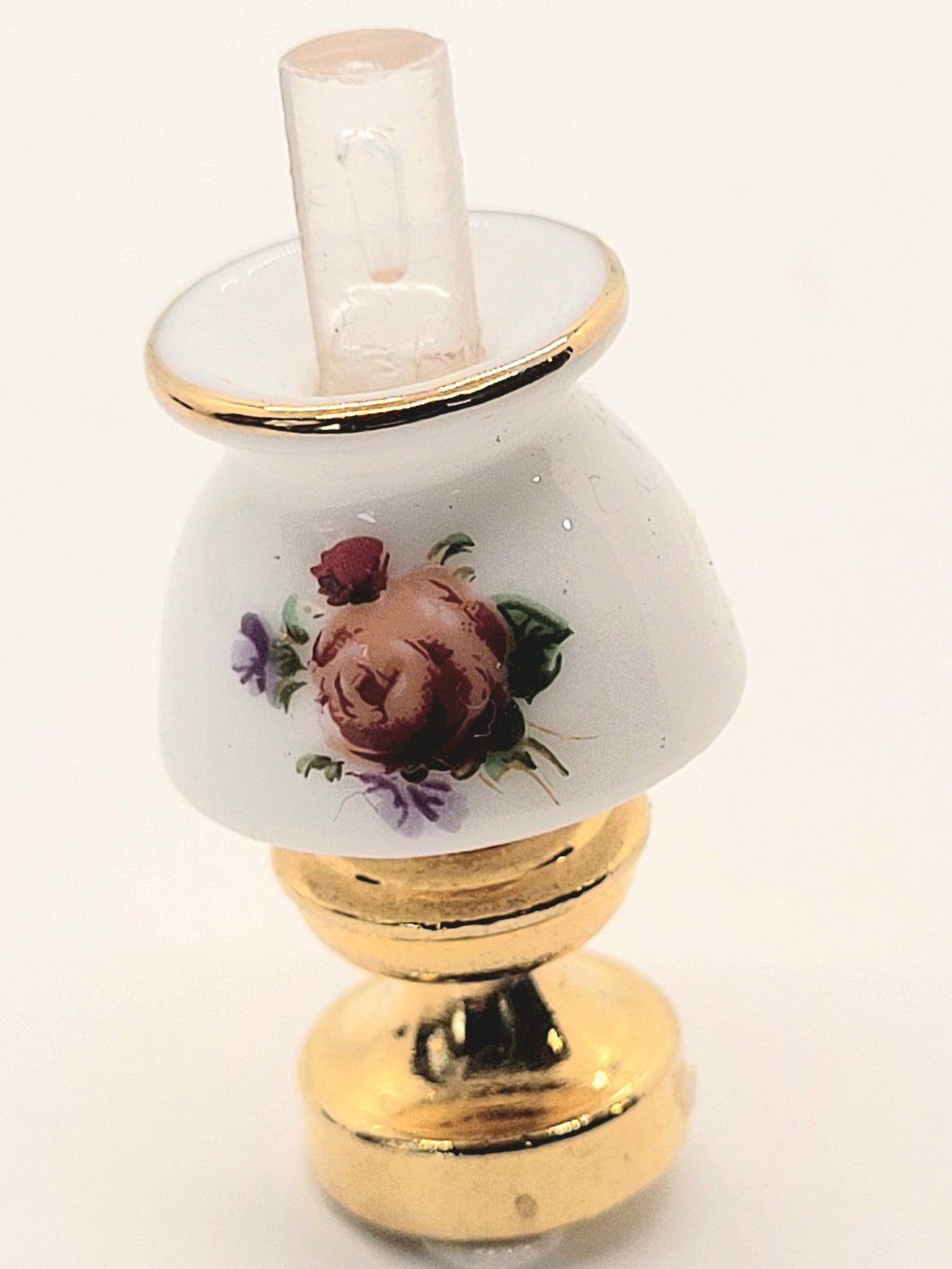 Dollhouse Miniature ~ Reutter Porcelain Floral Hurricane Lamp