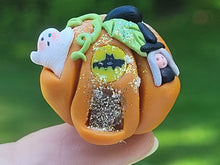 Load image into Gallery viewer, Pumpkin House with Ghost and Witch - Made of Clay
