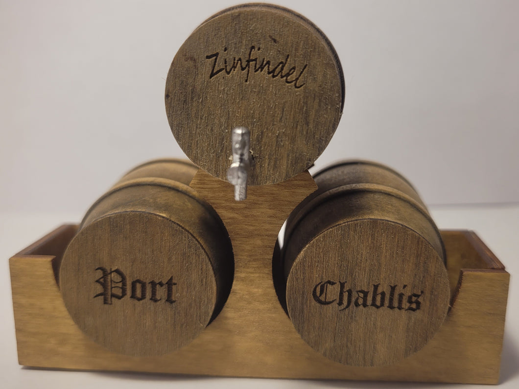 Medium - Zinfandel, Port Wine, Chablis Barrels on Wooden Holder