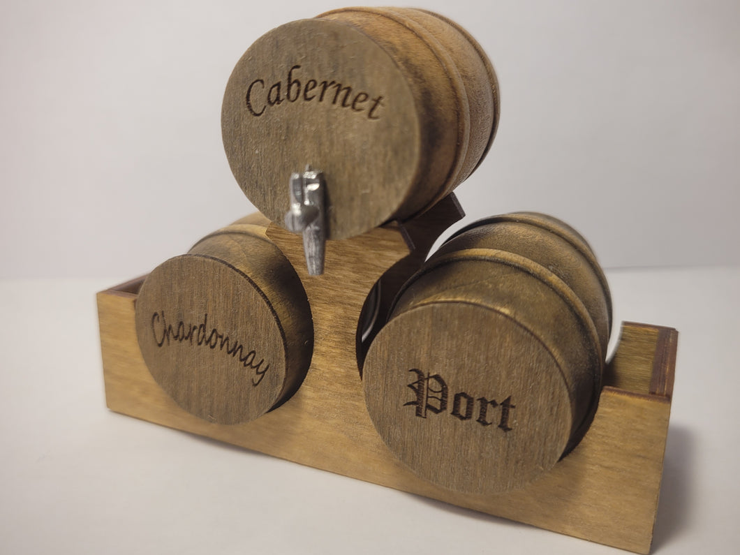 Medium - Cabernet, Chardonnay, and Port Wine Barrels on Wooden Holder