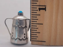 Load image into Gallery viewer, Dollhouse Miniature ~ 1:12 Scale, 6pc Sterling Silver w/ Mexican Turquoise Detailing Set + Silver Cowboy Statue
