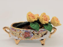 Load image into Gallery viewer, Dollhouse Miniature ~ 1:12 Scale, Yellow Roses in Ornate Gold-Trimmed Vase by Reutter Porcelain
