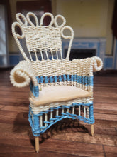 Load image into Gallery viewer, ☆ SALE ☆ Wicker Chair Blue &amp; Cream Handmade
