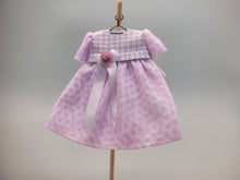 Load image into Gallery viewer, Pink Polka Dot Dress with White Rose Bow on Wooden Stand – by Cheryl Warder
