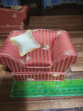 Load image into Gallery viewer, 2pc Red Striped Living Room Set, Couch &amp; Chair w/ Pillows
