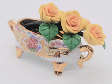 Load image into Gallery viewer, Dollhouse Miniature ~ 1:12 Scale, Yellow Roses in Ornate Gold-Trimmed Vase by Reutter Porcelain
