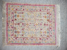 Load image into Gallery viewer, Dollhouse Miniature ~ Petit Point Vintage Faded Pink Floral Rug - Ursula Sauerberg
