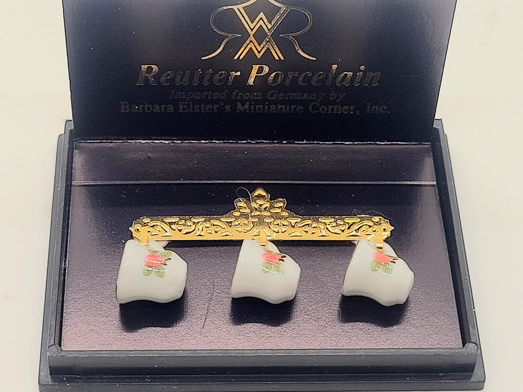 Dollhouse Miniature ~ Teacups on Gold Hanger by Reutter Porcelain