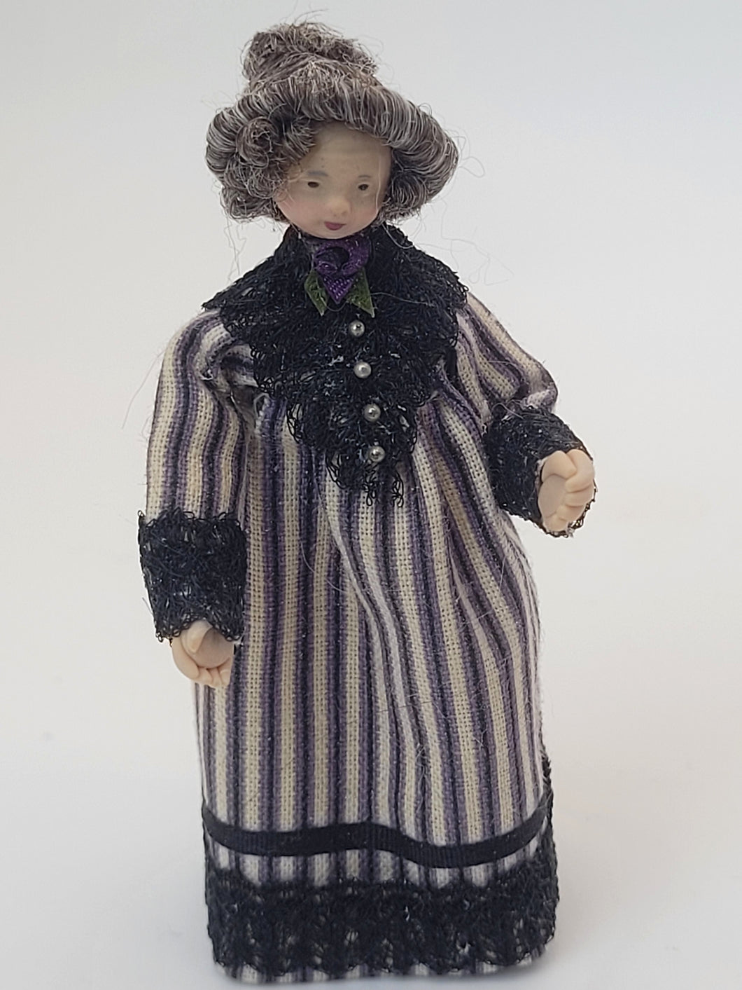 Handmade Grandma Doll in Victorian Striped Dress