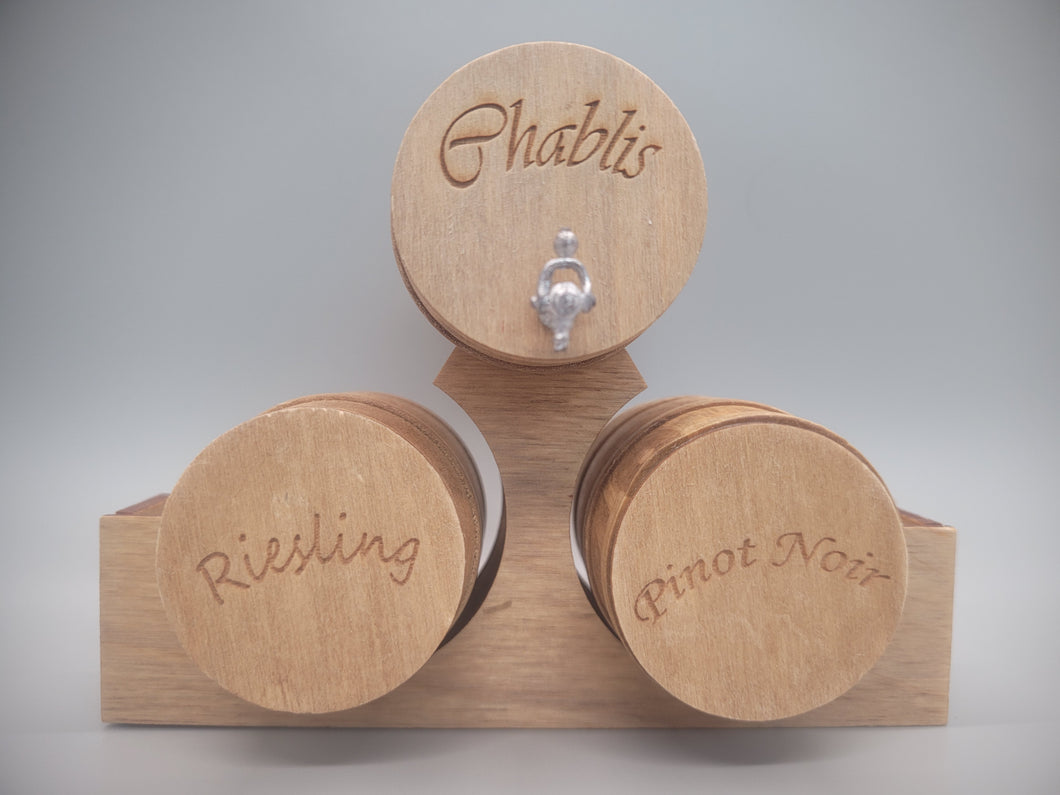 Large Triple Wooden Barrel Display Set - Chablis, Riesling, and Pinot Noir