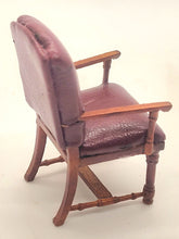 Load image into Gallery viewer, Dollhouse Miniature ~ 1:24 Scale, Wooden Chair with Burgundy Leather by JBM
