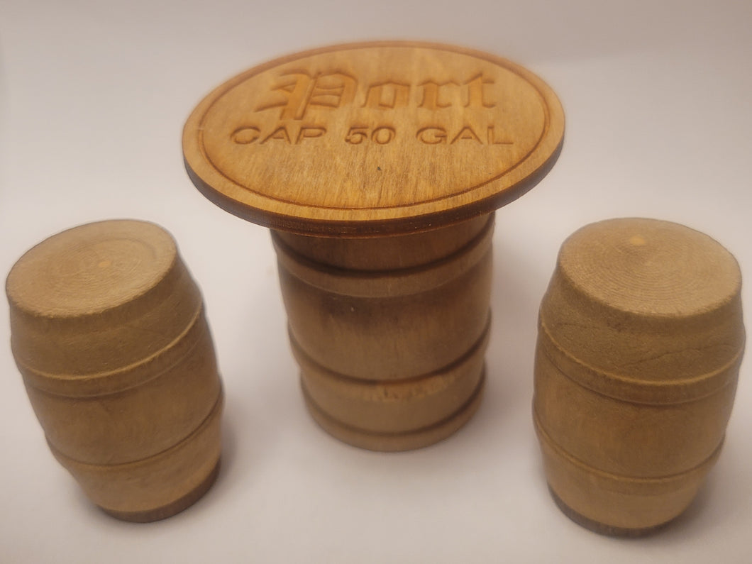 'Port' Engraved Wooden Barrel Table & Seats