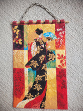 Load image into Gallery viewer, Dollhouse Miniature ~ Petit Point Geisha with Fan Hanging Tapestry - Ursula Sauerberg
