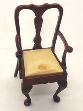 Load image into Gallery viewer, Dollhouse Miniature ~ 1:24 Scale, Mahogany Chair with Yellow Seat – Stain on Fabric
