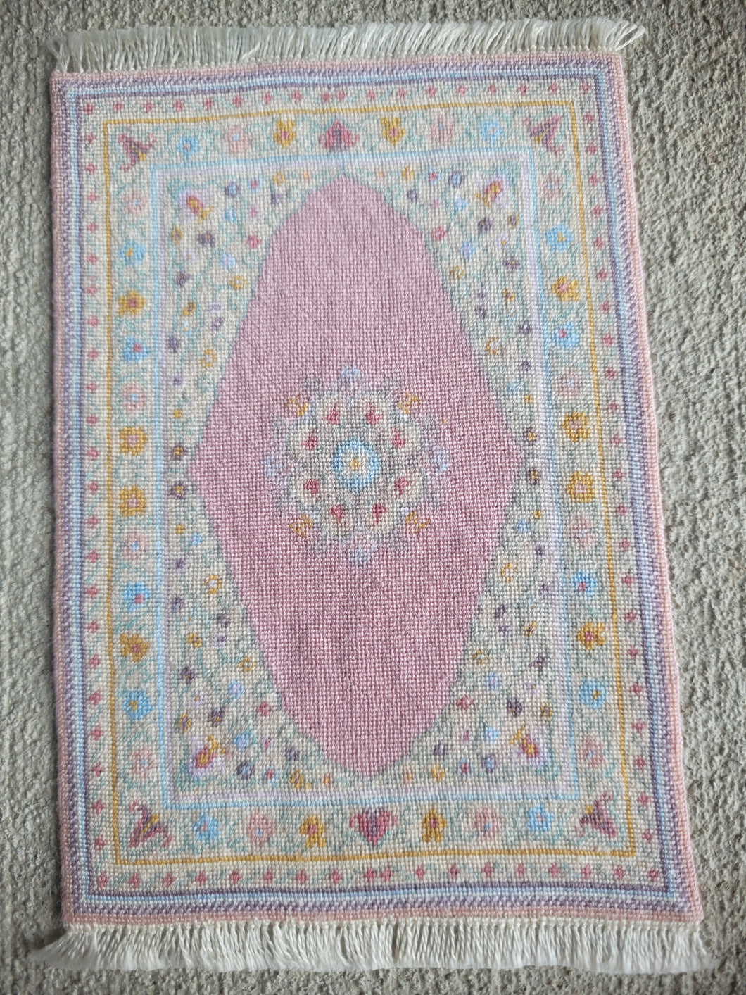 Dollhouse Miniature ~ Petit Point Pastel Soft Floral Design Rug - Ursula Sauerberg