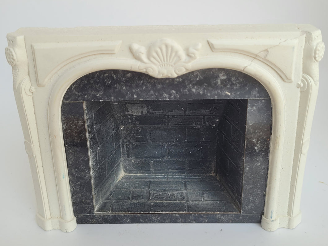 Faux Marble Fireplace with Black Brick Interior - As Is Condition