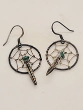 Load image into Gallery viewer, Set of Metal Dreamcatcher Earrings with Stone and Metal Feather - 2pc
