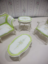 Load image into Gallery viewer, Hannison Formal 4 Piece Green &amp; White Hand Painted Living Room Couch , Chair, Coffee, Side Table Set

