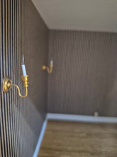 Load image into Gallery viewer, Handmade Living Room RoomBox with Wall Sconces and Striped Wallpaper
