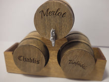 Load image into Gallery viewer, Medium - Merlot, Chablis, and Zinfandel Wine Barrels on Wood Holder
