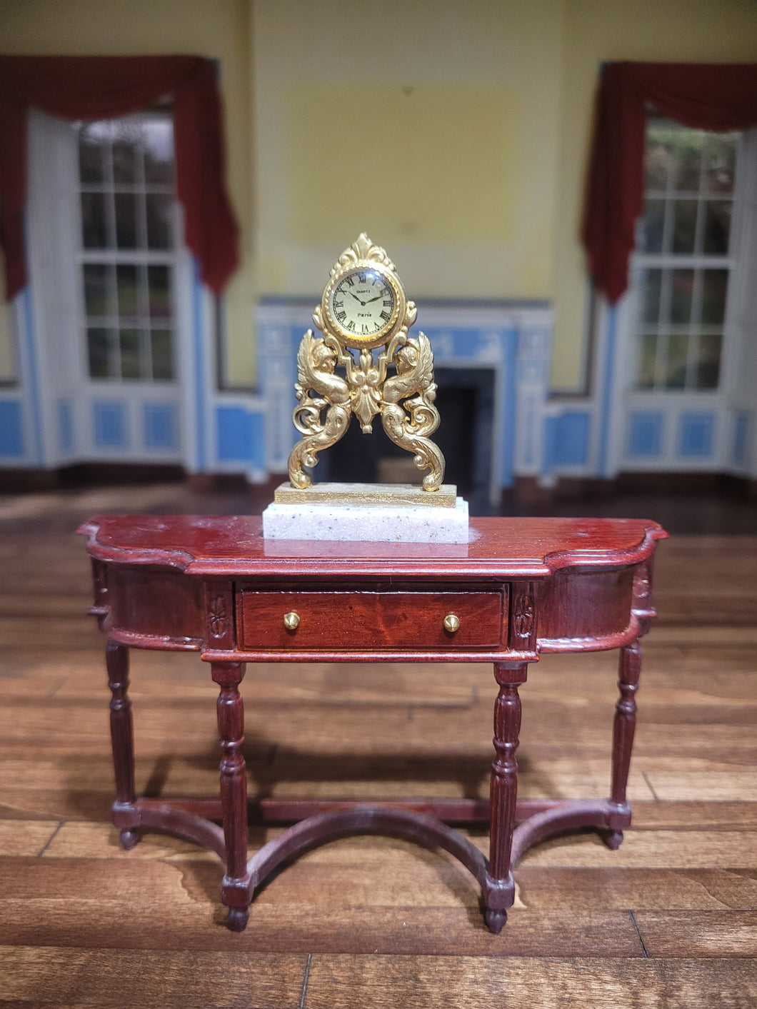 Mahogany Hall Table w/ Clock Decoration