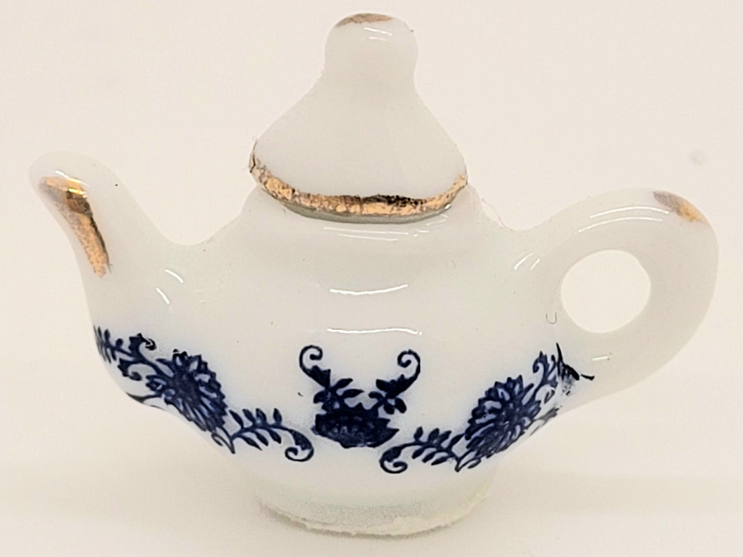 Dollhouse Miniature ~ Reutter Porcelain Teapot with Blue Floral Design