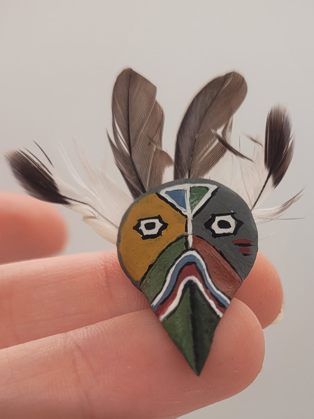 Dollhouse Miniature ~ 1:12 Scale, Southwest Mask Painted with Feathers