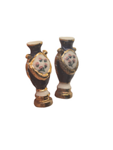 Load image into Gallery viewer, Ron Benson - Pair of Navy Blue Vases w/ Gold Accents and Handpainted Flowers
