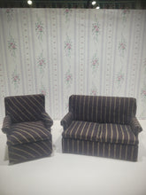 Load image into Gallery viewer, ☆ SALE ☆ 2pc Brown &amp; Tan Striped Sofa and Arm Chair
