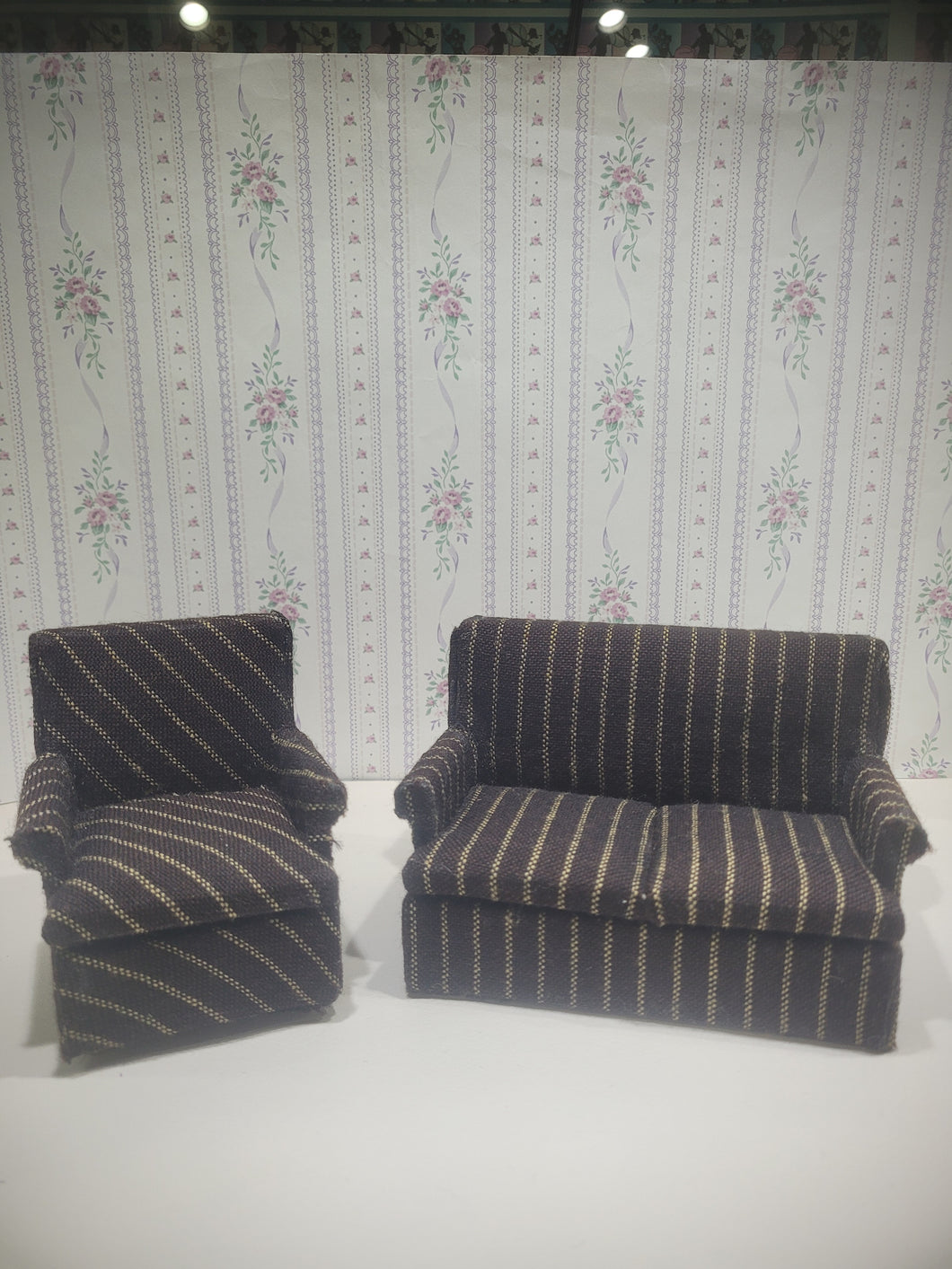 ☆ SALE ☆ 2pc Brown & Tan Striped Sofa and Arm Chair