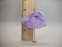 Load image into Gallery viewer, Purple Dress with Matching Hat on Wooden Stand – by Cheryl Warder
