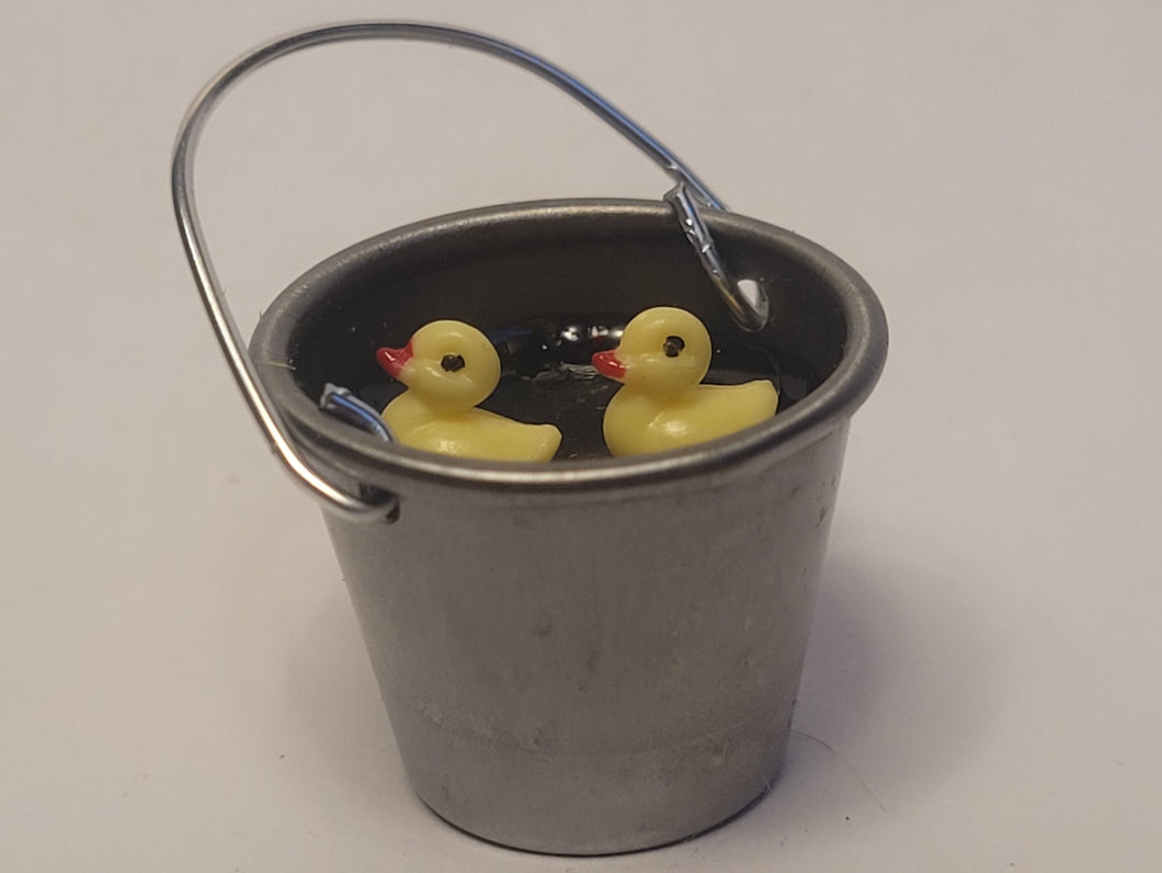 Rubber Ducks in Metal Pale with Water