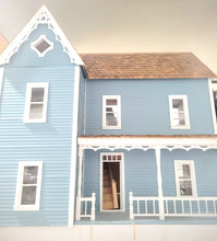 Load image into Gallery viewer, Blue Farmhouse Dollhouse, Partial Front Opening

