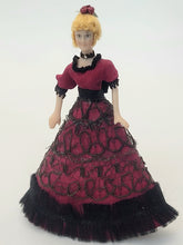 Load image into Gallery viewer, Handmade Doll wearing Red and Black Ballgown
