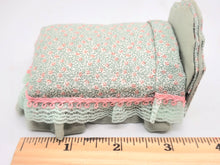 Load image into Gallery viewer, Dollhouse Miniature ~ 1:24 Scale, Green Floral Bed with Lace Detailing
