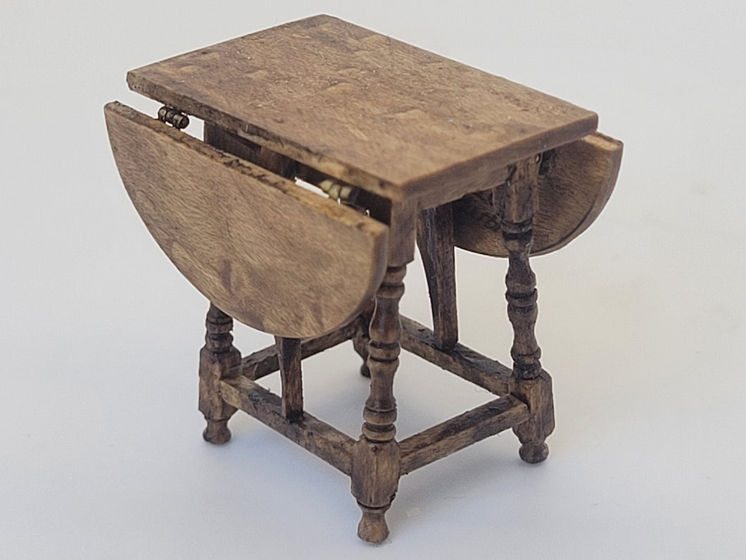 Dollhouse Miniature ~ 1:24 Scale, Handmade Nicole Walton Wooden Drop-leaf Table