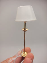 Load image into Gallery viewer, Dollhouse Miniature ~ Gold Floor Lamp with White Lampshade by Lighting Bug
