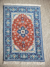 Load image into Gallery viewer, Dollhouse Miniature ~ Petit Point Blue and Red Elegant Rug - Ursula Sauerberg
