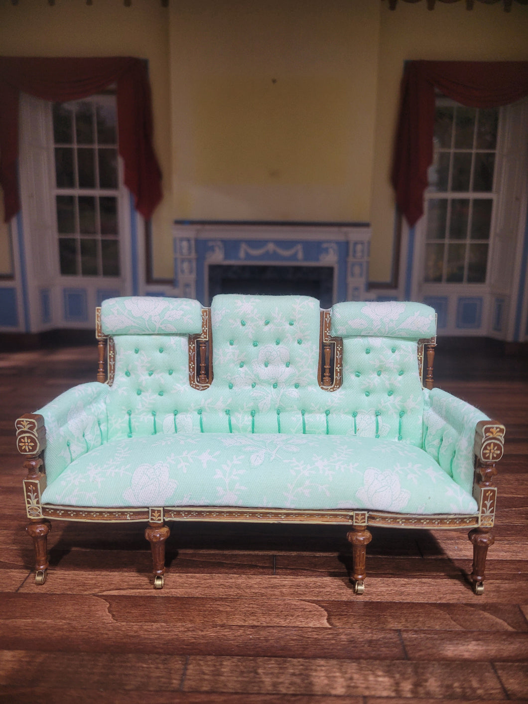 Teal & White Rose Patterned Sofa by JBM