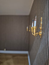 Load image into Gallery viewer, Handmade Living Room RoomBox with Wall Sconces and Striped Wallpaper
