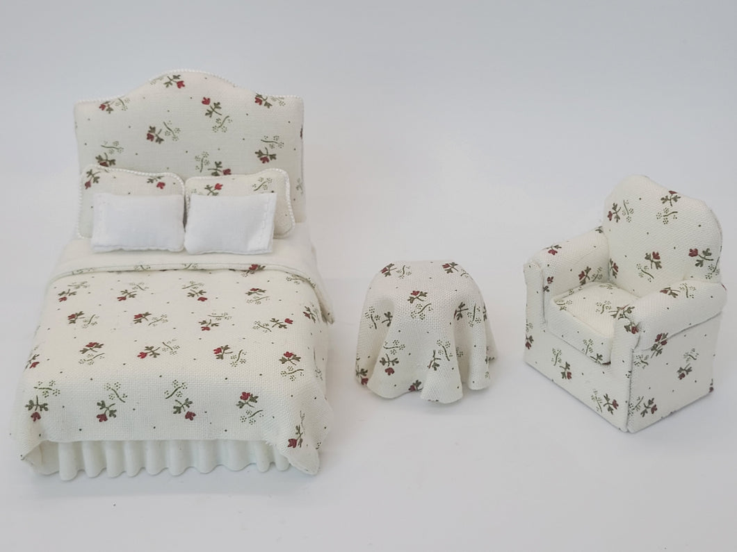 Handmade 3pc Cream & Floral Bedroom Set