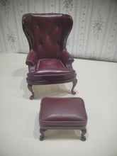 Load image into Gallery viewer, Burgundy Leather Arm Chair with Foot Stool by Bespaq
