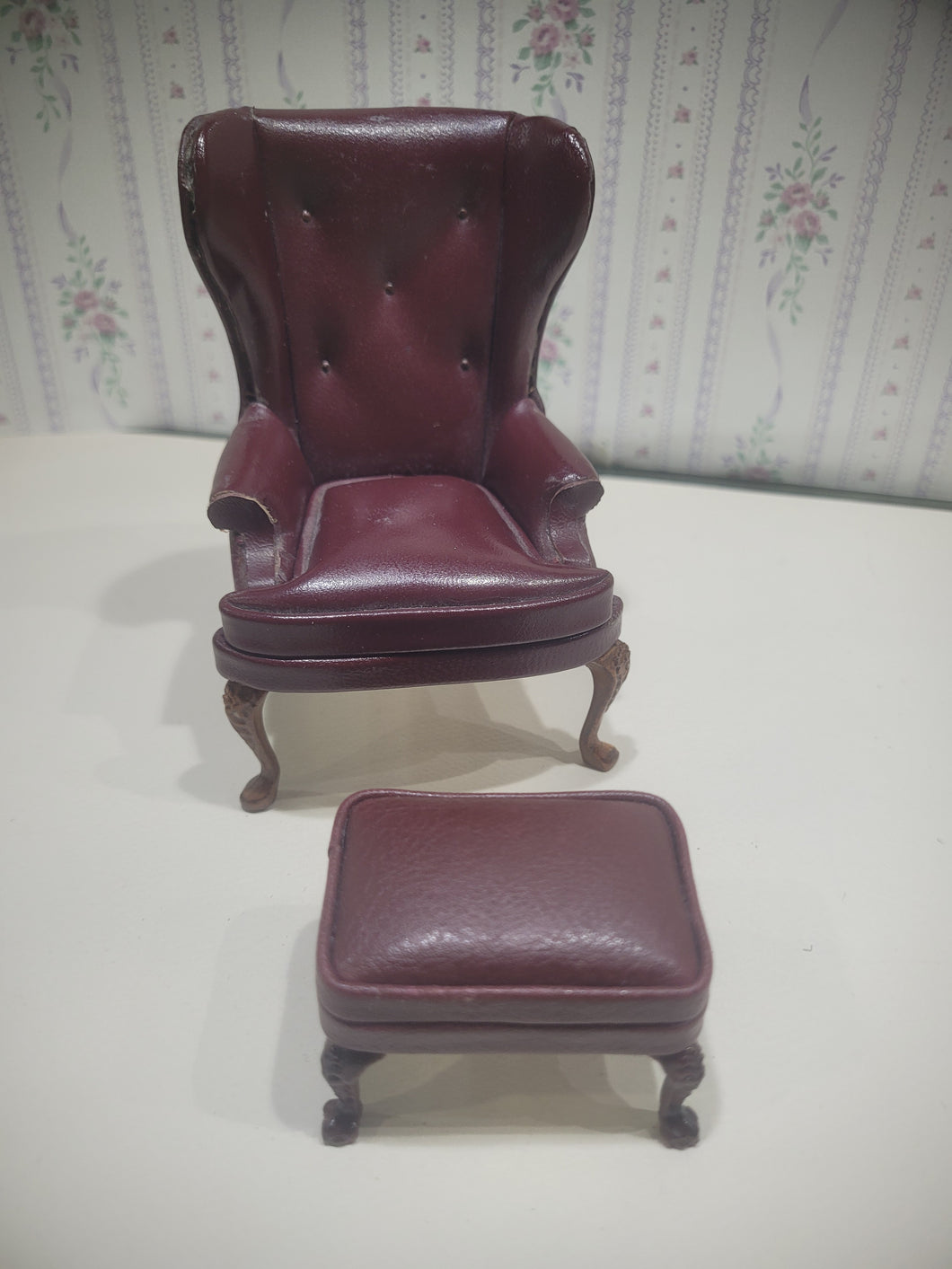 Burgundy Leather Arm Chair with Foot Stool by Bespaq