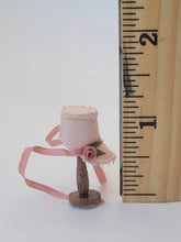 Load image into Gallery viewer, Handmade Baby Pink Dress &amp; Matching Hat on Wooden Stand

